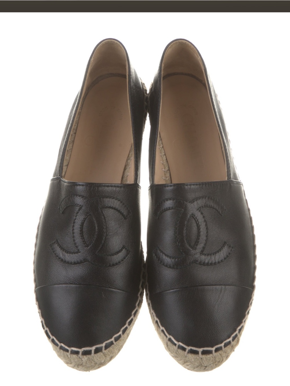 CHANEL Black Leather Espadrille with Braided Jute Sole